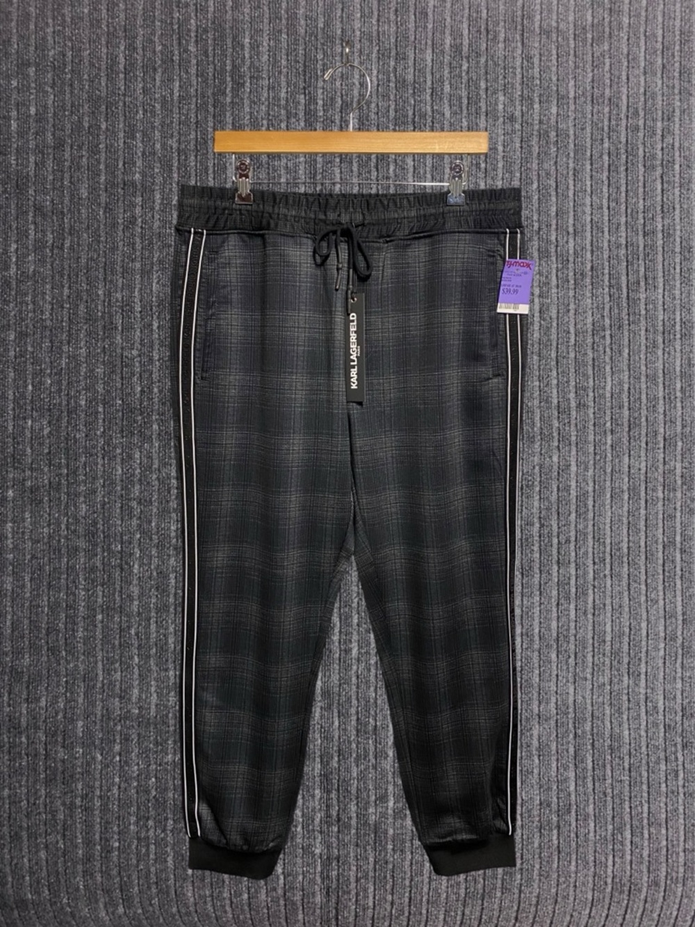 NWT Men’s Karl Lagerfeld Glen Plaid Track Jogger Pants